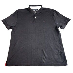 Tommy Hilfiger Mens Custom Fit Polo Shirt XL Black Cotton